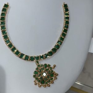 American Diamond Stone Atigai Emerald Necklace fgc01